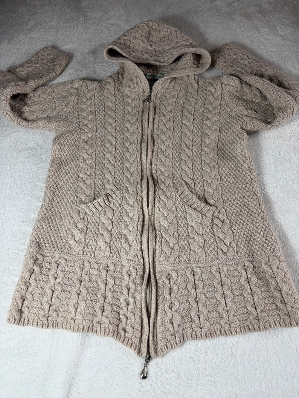 Aran Crafts Zip Up Cardigan Sweater Women’s XS 100% Merino Wool Cable Knit